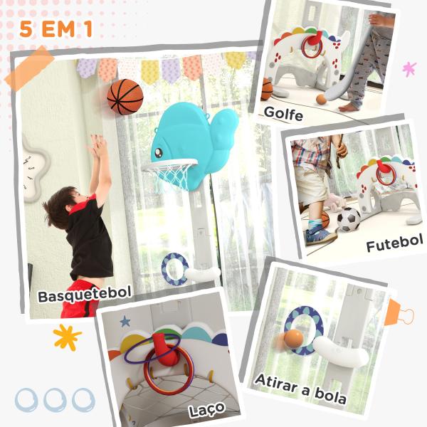 Cesta de Basquetebol para Crianças Altura Ajustável com Jogo de Lançamento de Bola de Futebol, Golf Multicolor