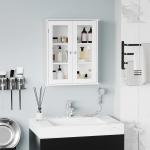Armário Casa de Banho de Parede com 2 Portas de Cristal Armário Suspenso com Prateleiras Ajustáveis em Altura Multiuso para Cozinhas Sala de Estar 55x20x65cm Branco
