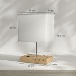 Candeeiro de Mesa com Portas USB - A/C Três Ranhuras para Telemóveis Base de Madeira e Ecrã de Tecido E27 40W 25x20x40,5 cm Branco