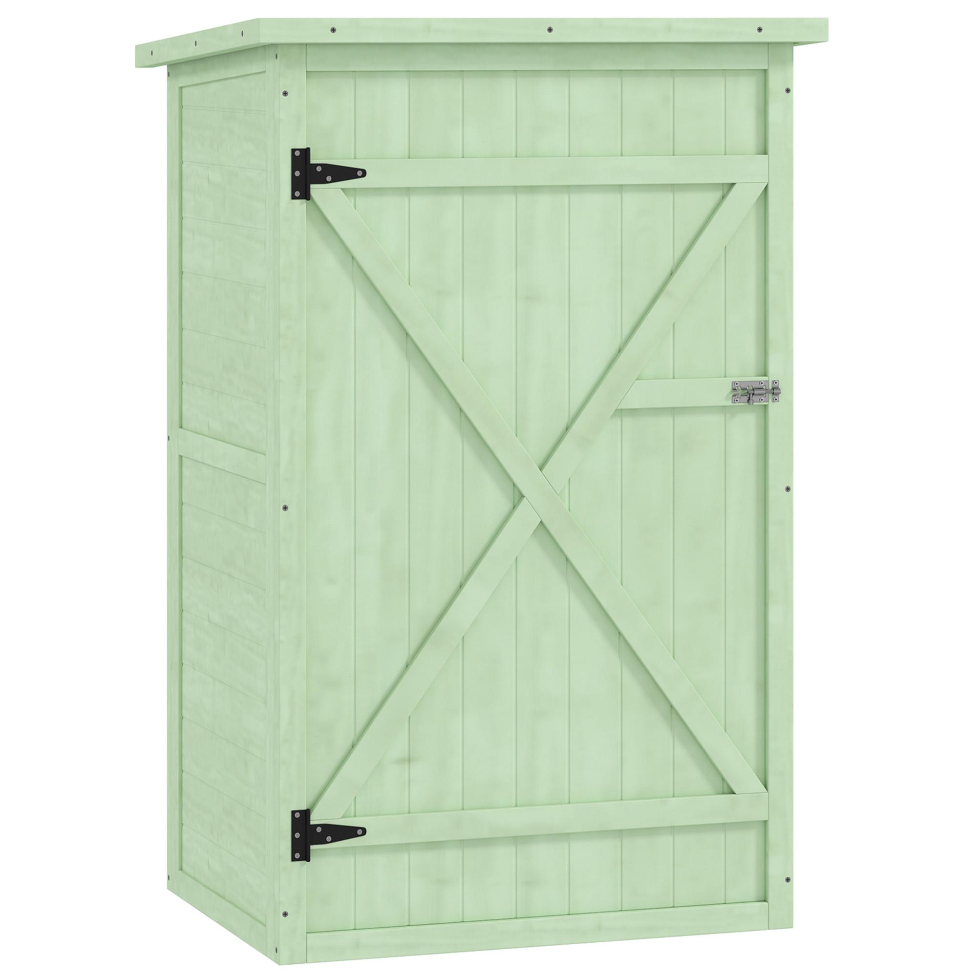 Armário de Jardim em Madeira para Exterior com 2 Prateleiras e Telhado de Asfalto 75x56x115 cm Verde