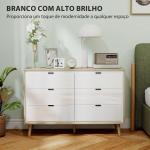 Cómoda 6 Gavetas Cómoda Quarto com Pernas de Madeira Estilo Moderno 110x40x75 cm Branco Brilhante e Carvalho