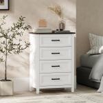 Cómoda 4 Gavetas Cómoda de Dormitório Estreita e Alta com Bancada com Efeito Madeira 60x35x87 cm Branco