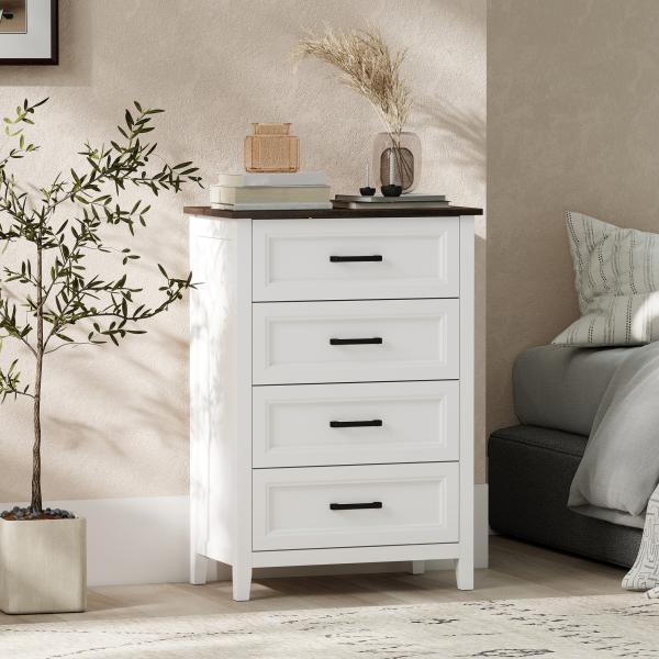 Cómoda 4 Gavetas Cómoda de Dormitório Estreita e Alta com Bancada com Efeito Madeira 60x35x87 cm Branco
