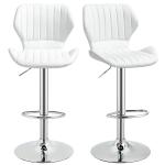 Conjunto de 2 Bancos de Bar Bancos Altos de Cozinha Giratório Altura Ajustável 91,5 - 113,5cm com Apoio para os Pés e Base de Metal Ø41 cm Branco