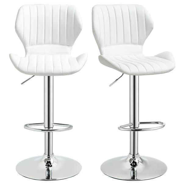 Conjunto de 2 Bancos de Bar Bancos Altos de Cozinha Giratório Altura Ajustável 91,5 - 113,5cm com Apoio para os Pés e Base de Metal Ø41 cm Branco