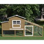 Galinheiro de Madeira Exterior Gaiola para 2 - 4 Galinhas com Grade de Arame Tetos Asfálticos Ninho Bandeja Removível Rampa e Zona Aberta 200x80x105cm Natural e Preto
