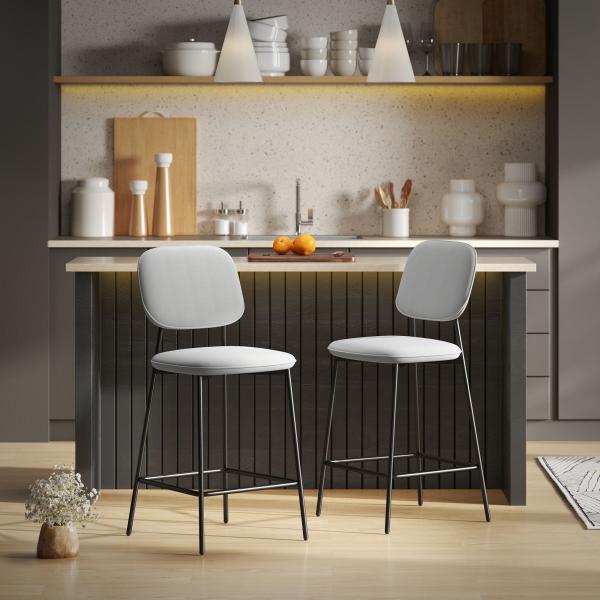 Conjunto de 2 Bancos de Bar Bancos Altos de Cozinha com Apoio para os Pés Estofados em Veludo 45x49x102 cm Cinza Claro