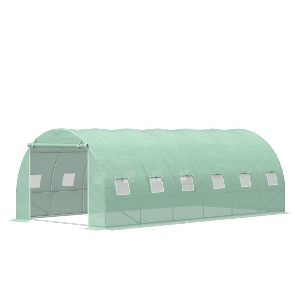 Estufa Tipo Túnel 600x300x200 cm com Porta 12 Janelas Cobertura de PE 140g/㎡ para Cultivo de Plantas e Verduras Verde