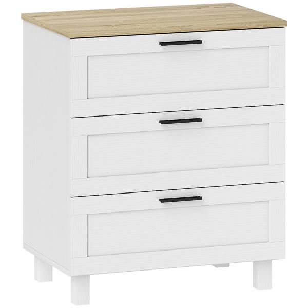 Cómoda Estreita com 3 Gavetas Cómoda de Quarto com Pés de Madeira Estilo Moderno 60x38x71 cm Branco