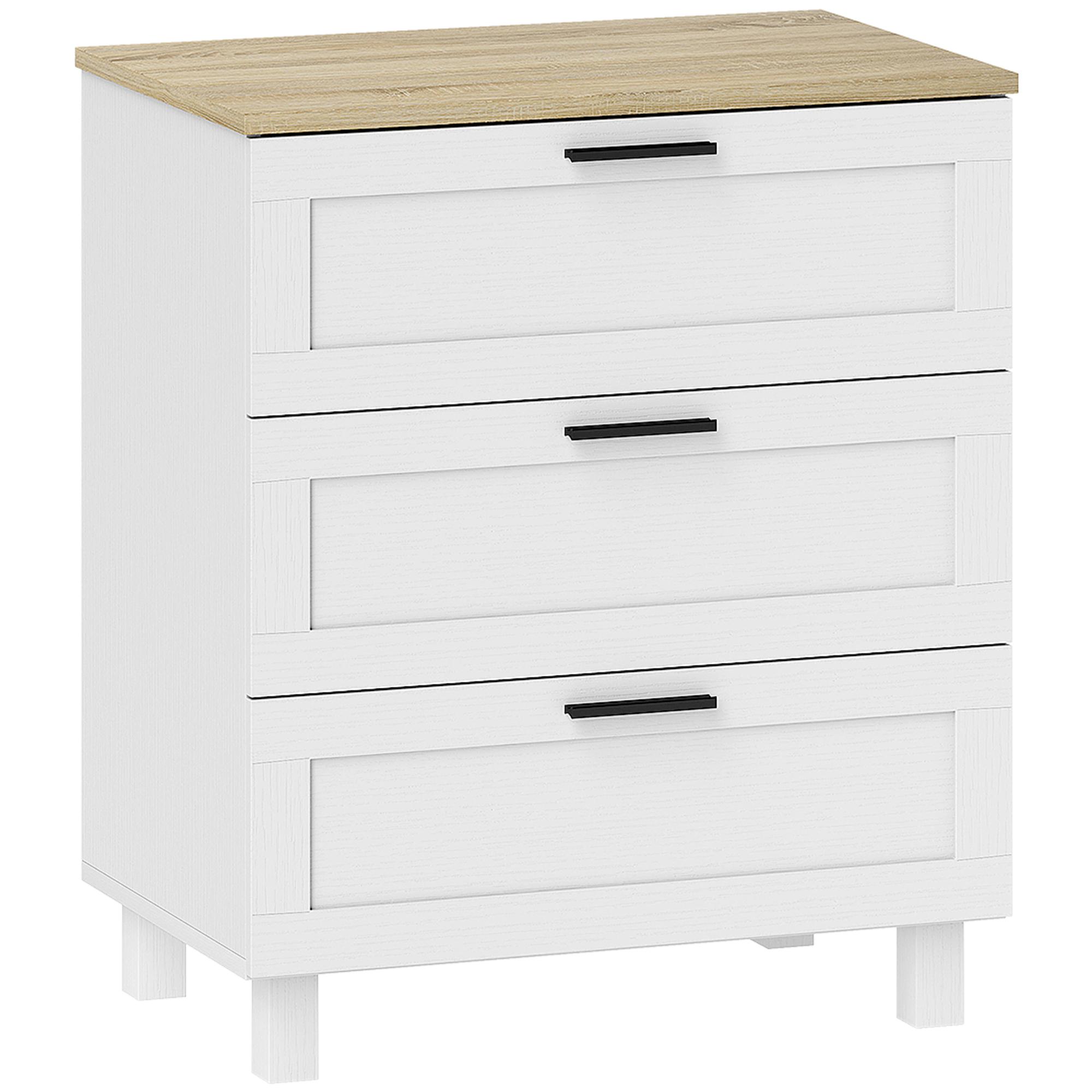 Cómoda Estreita com 3 Gavetas Cómoda de Quarto com Pés de Madeira Estilo Moderno 60x38x71 cm Branco