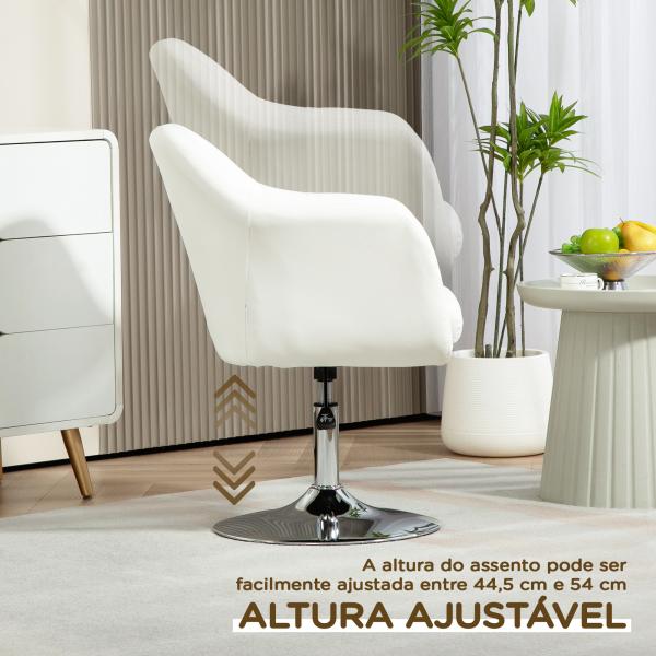 Cadeira de Escritório Giratória 360° Tamborete de Bar Cozinha Cabeleireiro com Encosto Envolvente Altura Ajustável 60x60x79 - 91 cm Branco
