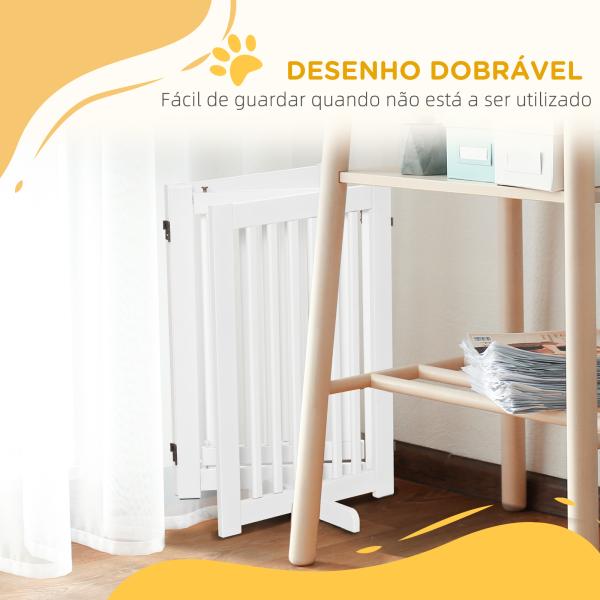 Barreira para Cães de Madeira Barreira para Animais de Estimação Dobrável de 3 Painéis com 1 Porta e Pés de Apoio 155x35,5x76 cm Branco