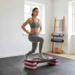 Step para Exercício Aeróbico Plataforma Step com Altura Ajustável em 3 Níveis 80x31x10 - 20 cm Rosa e Preto