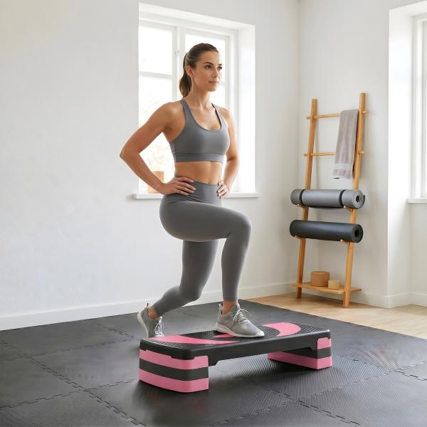 Step para Exercício Aeróbico Plataforma Step com Altura Ajustável em 3 Níveis 80x31x10 - 20 cm Rosa e Preto