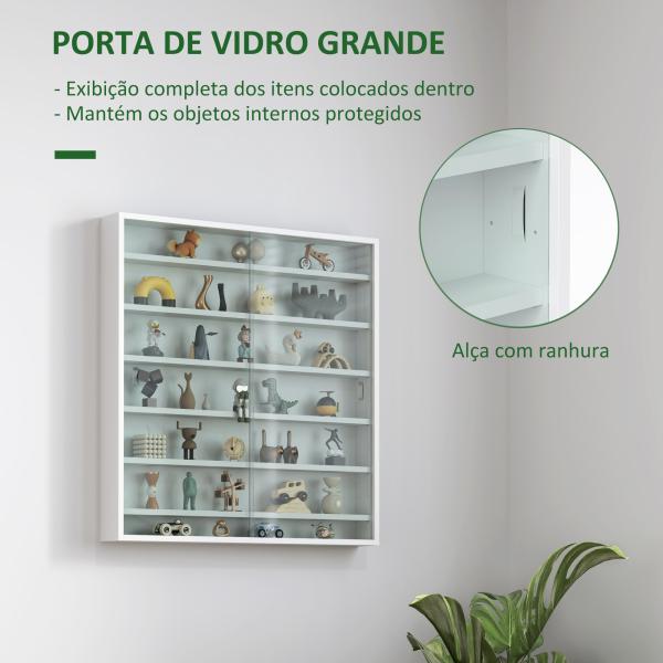 Vitrina de Parede em Madeira com Prateleiras Ajustáveis e 2 Portas Deslizantes de Vidro 80x9,5x83 cm Branco