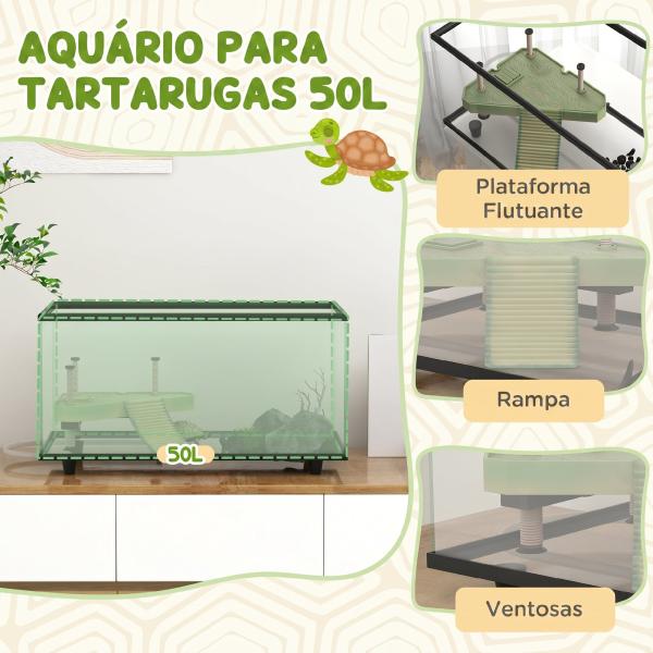 Aquário para Tartarugas 50 L com Plataforma, Rampa e Termómetro 60x30x32 cm Transparente