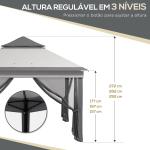 Tenda Dobrável 3,26x3,26x2,72 m com Altura Ajustável 4 Painéis de Malha Proteção UV30+ e Bolsa de Transporte Cinza