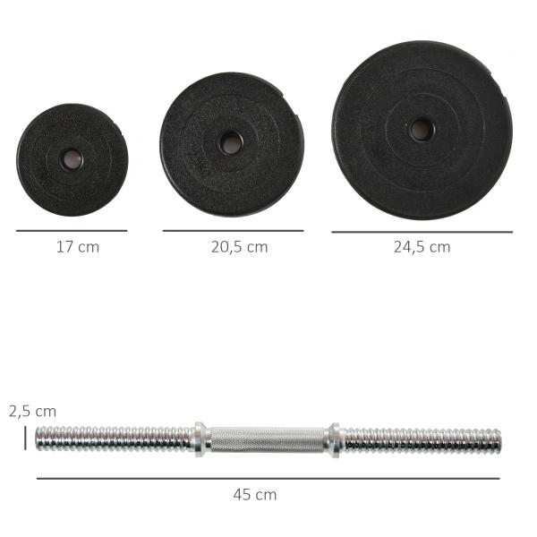 Conjunto de Halteres Pesos Fitness 40kg Ajustável Musculação com Barra de Aço e Discos para Ginásio Casa Preto e Prata