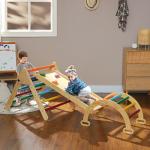 Triângulo de Escalada de Madeira 5 em 1 Escada para Crianças de 18 - 48 Meses com Rampa e Arco de Escalada 178x64,5x63 cm Multicor