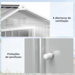 Abrigo de Jardim 2,42 m 213x130x185 cm Abrigo de Jardim Metálico para Armazenamento com 2 Portas Deslizantes e 4 Janelas Cinza Claro