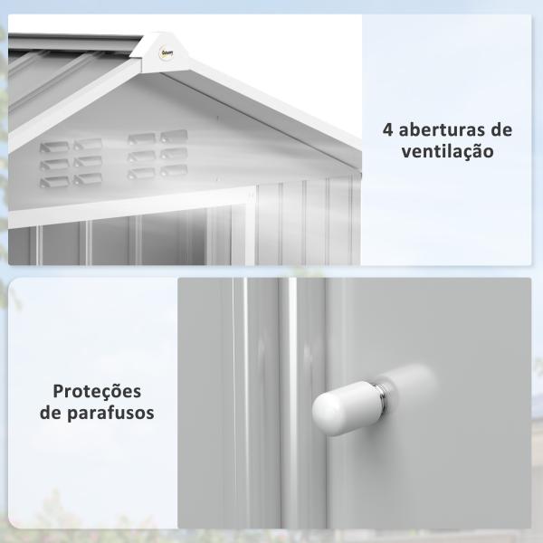 Abrigo de Jardim 2,42 m 213x130x185 cm Abrigo de Jardim Metálico para Armazenamento com 2 Portas Deslizantes e 4 Janelas Cinza Claro