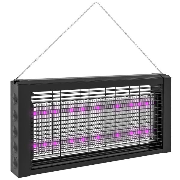 Lâmpada Anti - Mosquitos com Luz LED Mata Mosquitos Elétrico 8W Efetivo para 60 m² com Corrente para Interior Jardim Terraço Pátio 49x6x25 cm Preto
