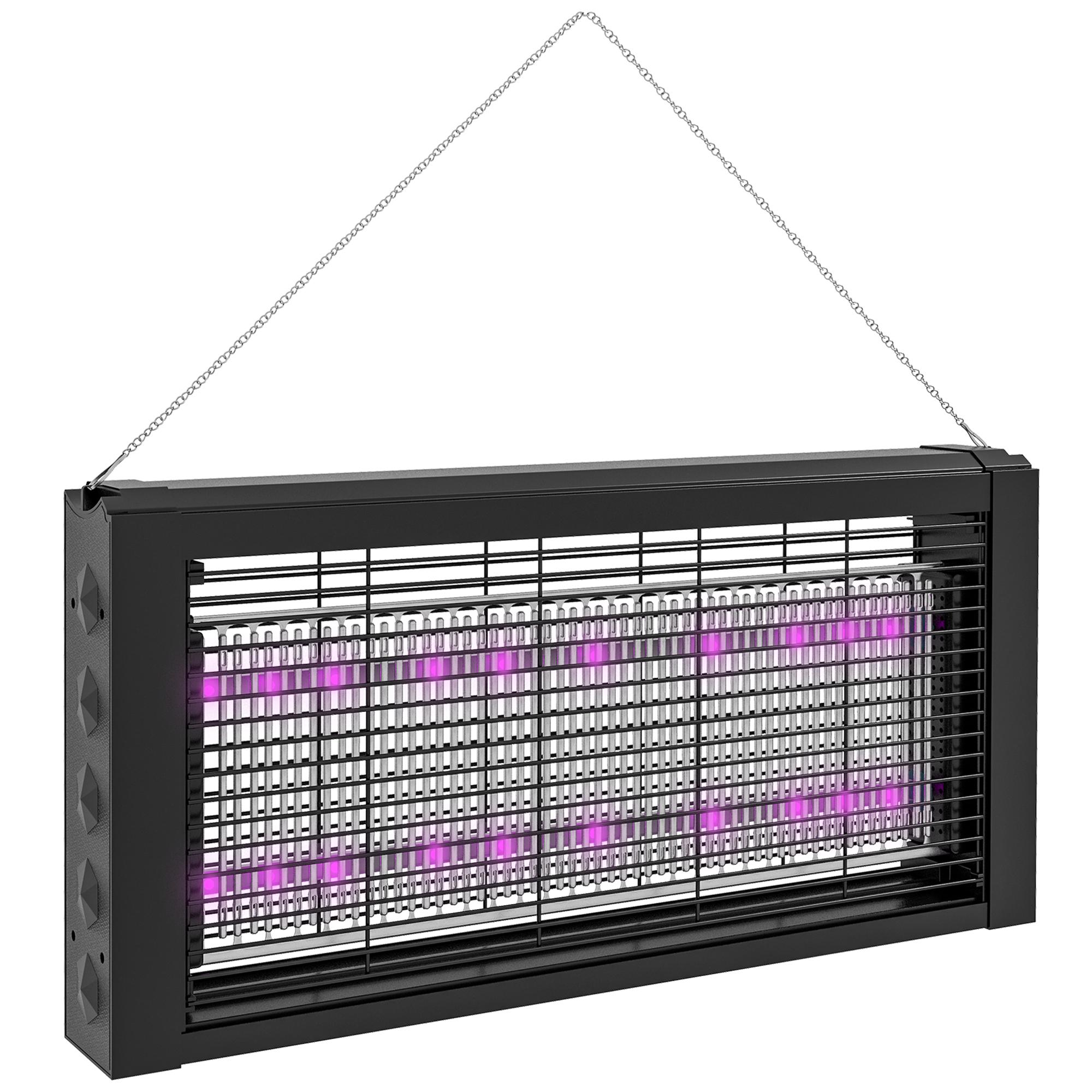 Lâmpada Anti - Mosquitos com Luz LED Mata Mosquitos Elétrico 8W Efetivo para 60 m² com Corrente para Interior Jardim Terraço Pátio 49x6x25 cm Preto