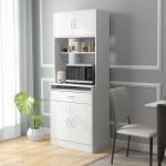 Armário de Cozinha com 4 Portas Bandeja Amovível Prateleira Ajustável Gaveta e Bancada para Micro - Ondas 70x40x180 cm Branco