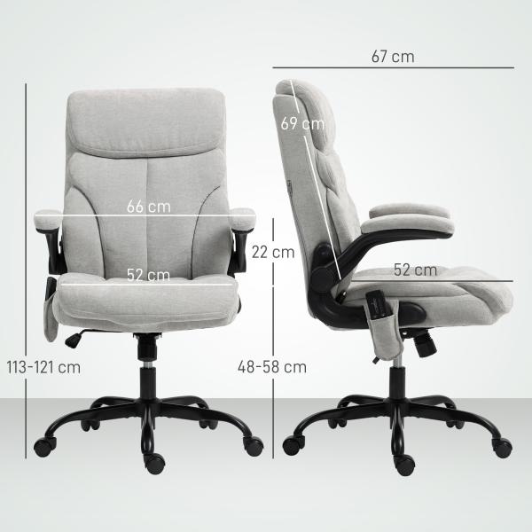 Cadeira de Escritório com Massagem Aquecimento Apoios de Braços Rebatíveis e Controlo Remoto 66x67x113 - 121 cm Cinzento