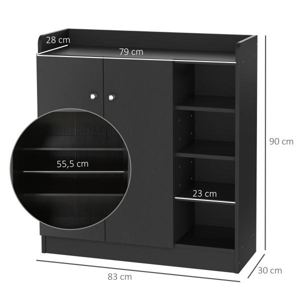 Sapateira com 2 Portas Prateleiras Interiores e 4 Prateleiras Exteriores com Altura Ajustável 83x30x90 cm Preto