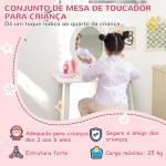 Toucador para Crianças com Banco Toucador de Maquilhagem para Crianças acima de 3 Anos Toucador Infantil com Espelho Branco
