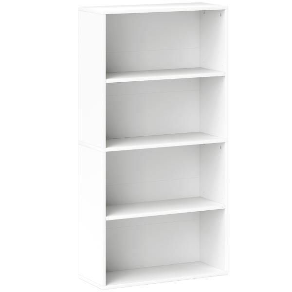 Estante de 4 Níveis Estante para Livros com 2 Prateleiras Ajustáveis para Sala de Estar Escritório Quarto 60x24x115,5 cm Branco