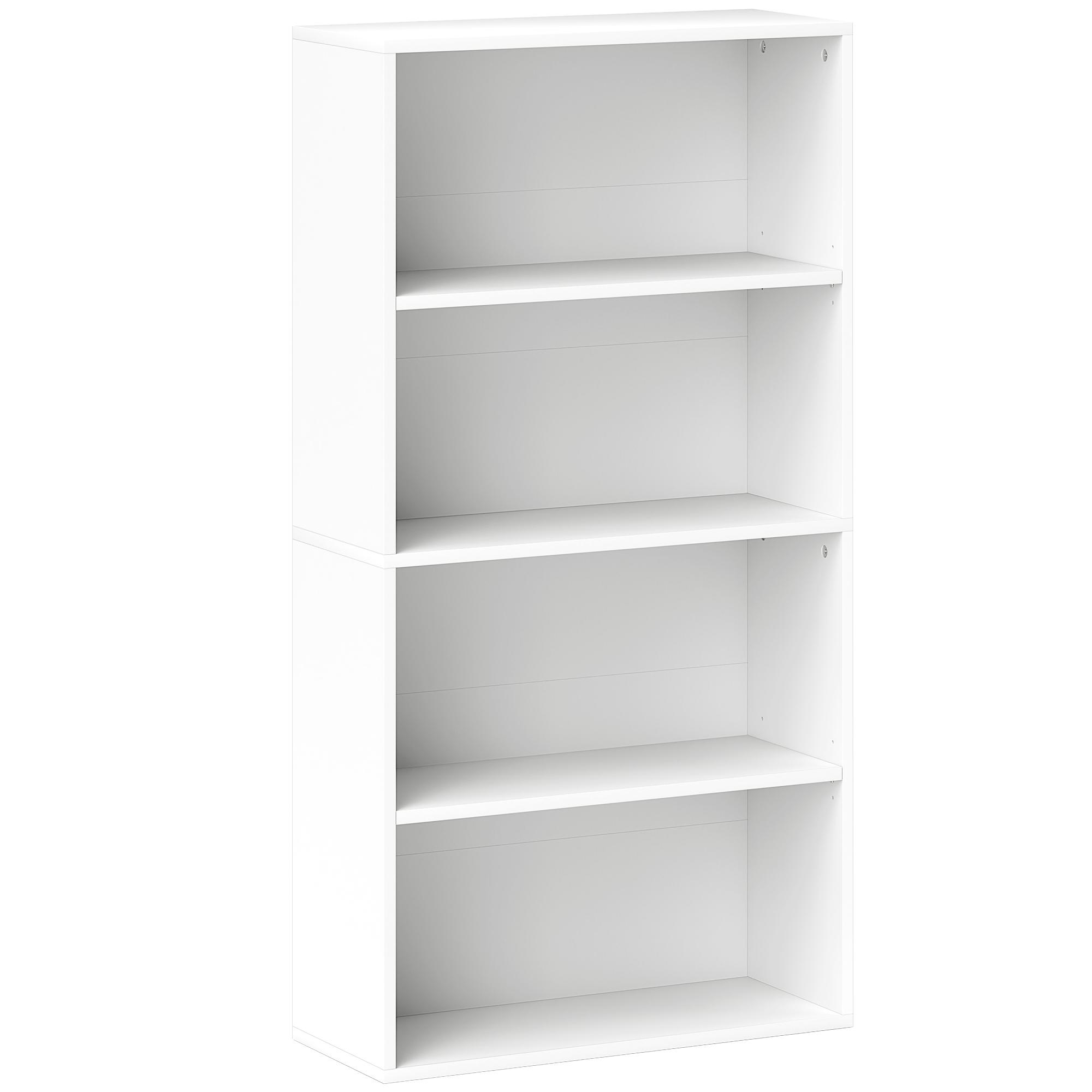Estante de 4 Níveis Estante para Livros com 2 Prateleiras Ajustáveis para Sala de Estar Escritório Quarto 60x24x115,5 cm Branco