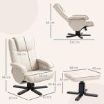 Poltrona Relax Reclinável com Apoio para os Pés Poltrona Giratória Estofada em Linho e Função Baloiço 67x87x96 cm Bege