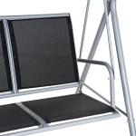 Baloiço de Jardim Exterior de 3 Lugares com Toldo Ajustável, Encosto Respirável e Estrutura Metálica para Terraço e Varanda, Suporta até 240 kg, 171x108x150 cm, Preto