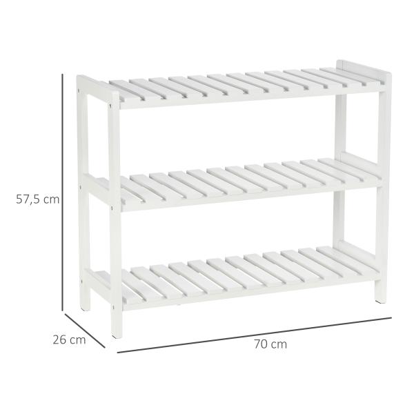 Sapateira de Madeira de 3 Níveis para até 9 Pares de Sapatos para Entrada Corredor Dormitório 70x26x57,5cm Branco