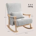 Poltrona Baloiço Moderna em Veludo Cotelê com Apoio para os Braços Almofada Lombar e Bolso Poltrona de Amamentação 65x90x98 cm Cinza