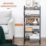Carrinho Auxiliar com Rodas de 5 Níveis com Cestos de Malha Removíveis e Estrutura de Aço 45x26,5x106 cm Preto