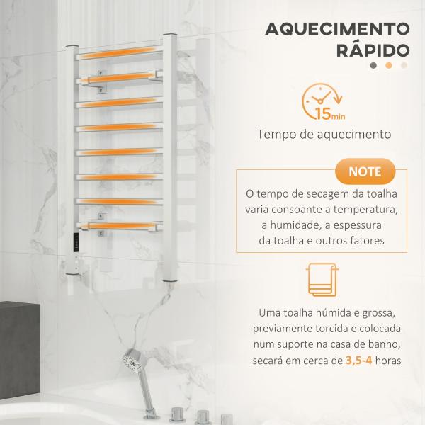 Toalheiro Elétrico de Parede ou Solo 150 W com Função de Temporizador e 8 Barras para Casa de Banho 53x35x90 cm Prata