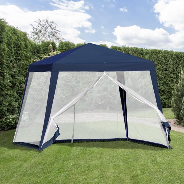 Tenda de Jardim 3x3m Tenda com 4 Partes Laterais Rede Mosquiteira com Zíper Proteção UV para Patio Azul
