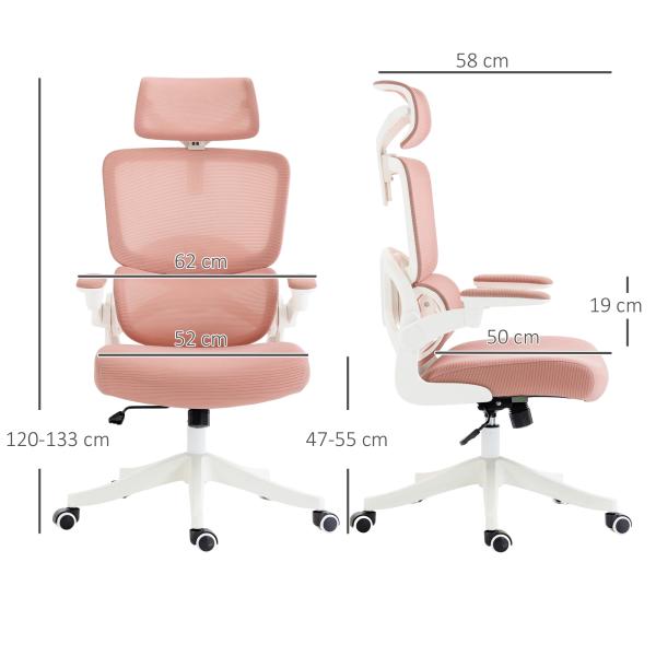 Cadeira de Escritório Giratória de Malha Cadeira de Escritório Basculante com Encosto Alto 62x58x120 - 133 cm Rosa