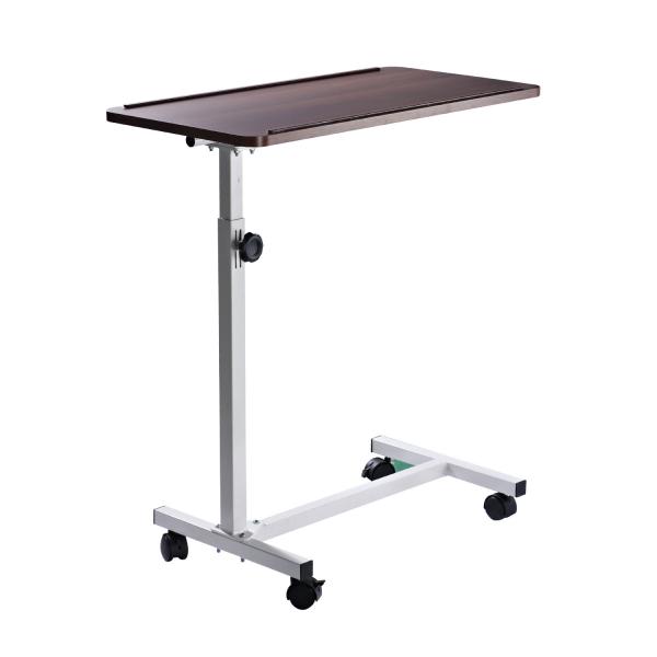 Mesa Auxiliar com Rodas para Sofá e Cama Altura Ajustável e Estrutura de Aço 77x40x76 - 100 cm Nogueira Escura