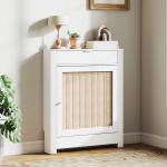 Cobertura para Radiador com Porta Rebatível e Vime Proteção Radiador de MDF 78x19x95,5 cm com Compartimento Desenho Boémio Branco