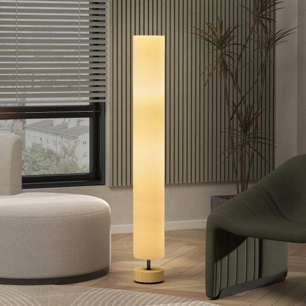Candeeiro de Pé para Sala com Casquilho E27 Máx. 40 W, Abajur em Linho e Estrutura Metálica, 15x15x120 cm, Bege