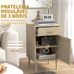 Conjunto de 2 Mesas de Cabeceira com Gaveta de Vime e Prateleira Ajustável para Quarto Sala 40x40x68,5 cm Carvalho