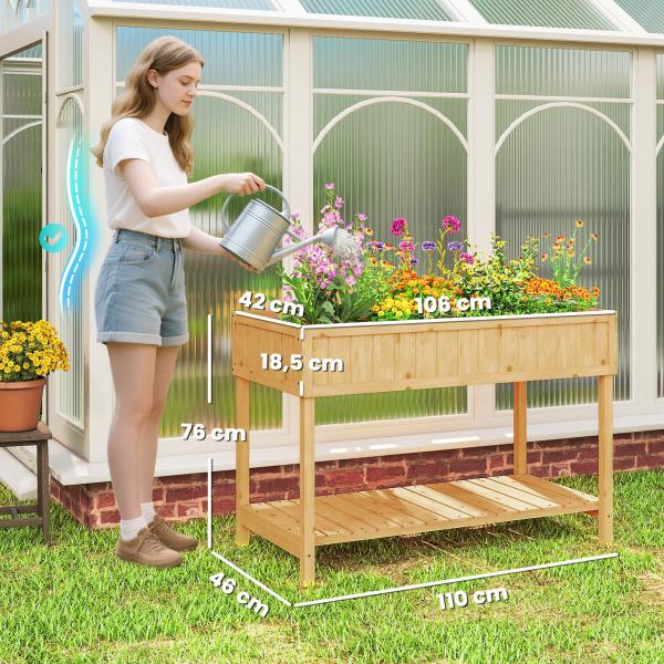 Horta Floreira de Madeira Mesa de Cultivo com Prateleira Inferior Floreira Elevada para Cultivo 110x46x76 cm Madeira