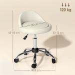 Banco com Rodas Banco Giratório com Altura Ajustável Cosmética Dentista Cabeleireiro Ø50x63 - 83 cm Branco