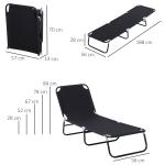 Espreguiçadeira dobrável reclinável com ângulo ajustável de 3 posições para exterior carga 120 kg 190x56x28 cm Preto