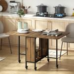 HOMOM Mesa de Cozinha Dobrável Mesa de Refeição Dobrável com Rodas Laterais Abatíveis e Prateleira Mesa Dobrável para Sala de Jantar 130x80x74 cm Marrom