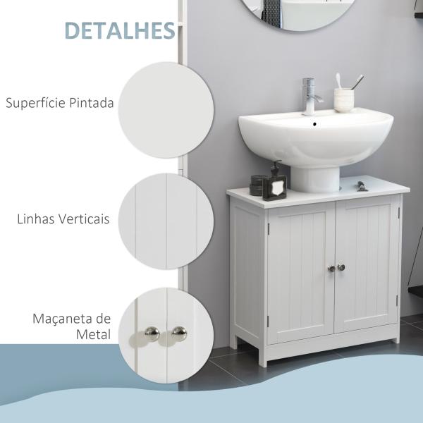 Móvel para Lavatório Pousar Armário Casa de Banho de Armazenamento com 2 Portas e Prateleira Interior Ajustável Moderno 60x30x60 cm Branco